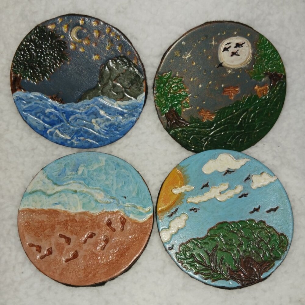 Leather Coasters - 3-1/2" round. Set of 4